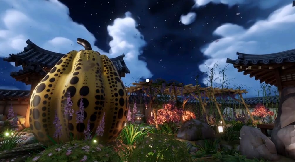Yayoi Kusama Pumpkin in Japanese Garden